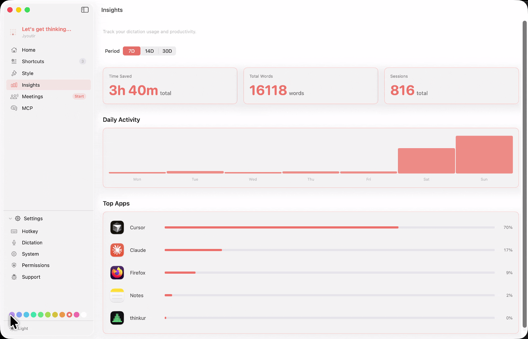 Beautiful UI with insights and stats